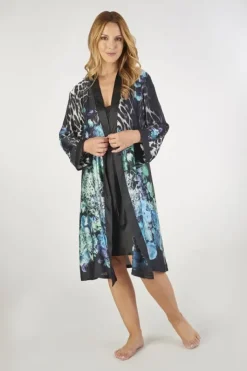 Animal Floral Print Satin 36" Chemise and 40" Wrap Set GL2785