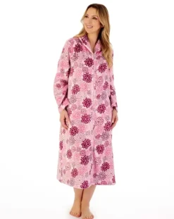 Bold Floral Flannel Fleece 46" Zip Housecoat HC02312