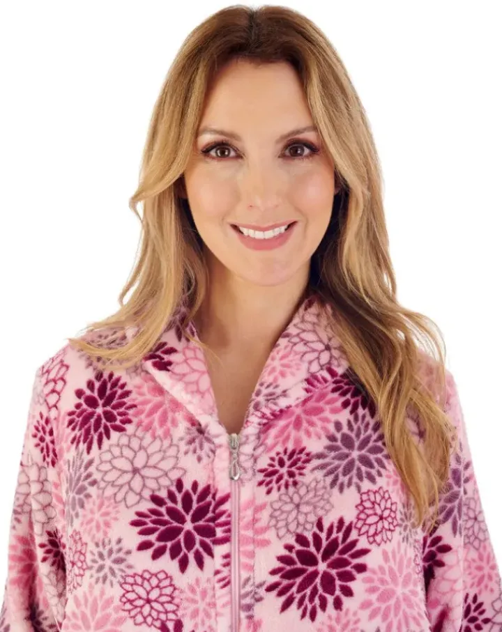 Bold Floral Flannel Fleece 46" Zip Housecoat HC02312