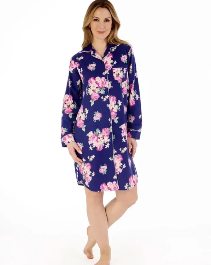 Bold Floral Flannel & Interlock 38" Woven Nightshirt NS88205