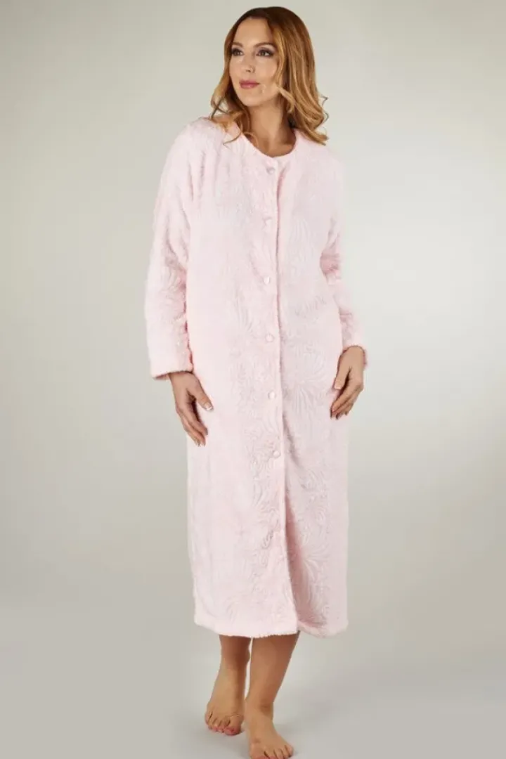 Burn Out Flannel Fleece 46" Button Housecoat HC7306