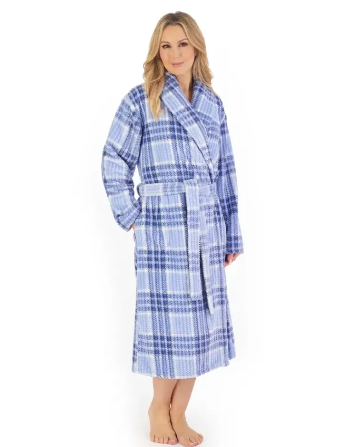Check Print Waffle 46" Shawl Collar Wrap HC06332