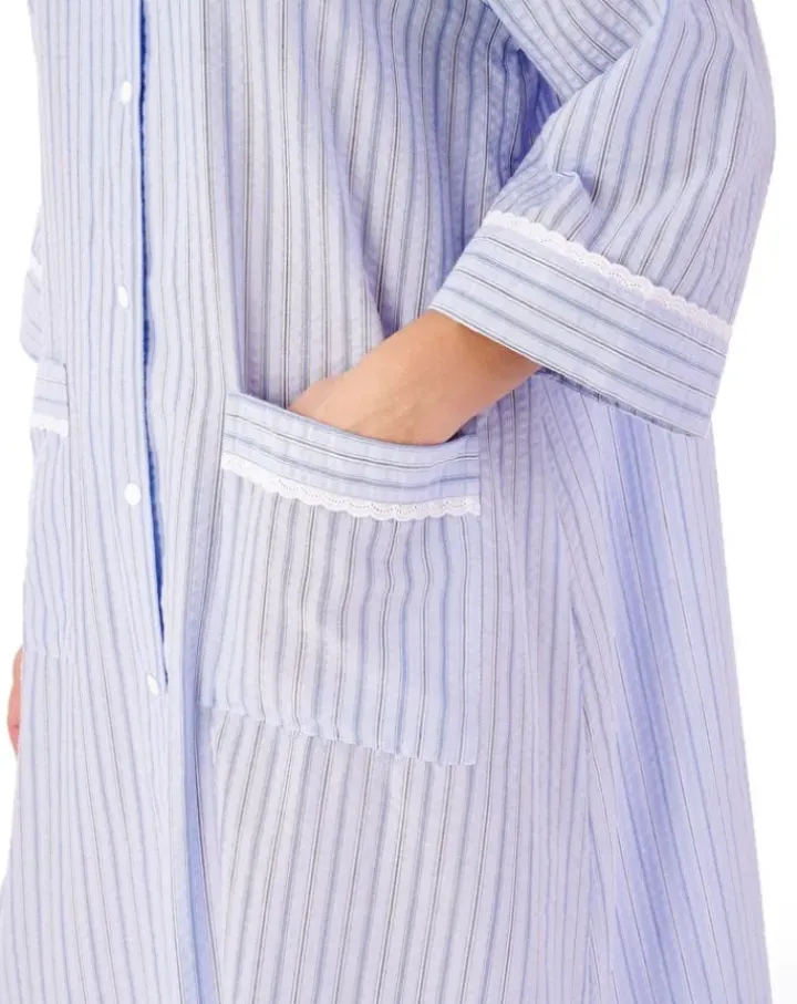 Classic Stripe Seersucker 45" Popper Woven Housecoat HC01226