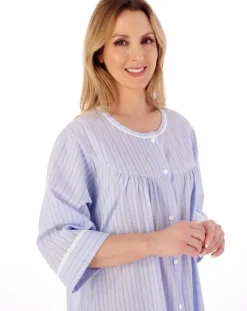 Classic Stripe Seersucker 45" Popper Woven Housecoat HC01227