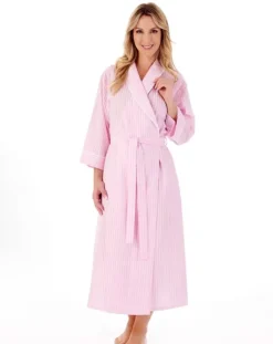 Classic Stripe Seersucker 48" Woven Wrap Housecoat HC01228