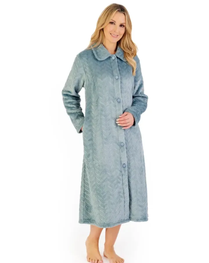 Embossed Pattern Fleece 46" Button Through Housecoat HC06316