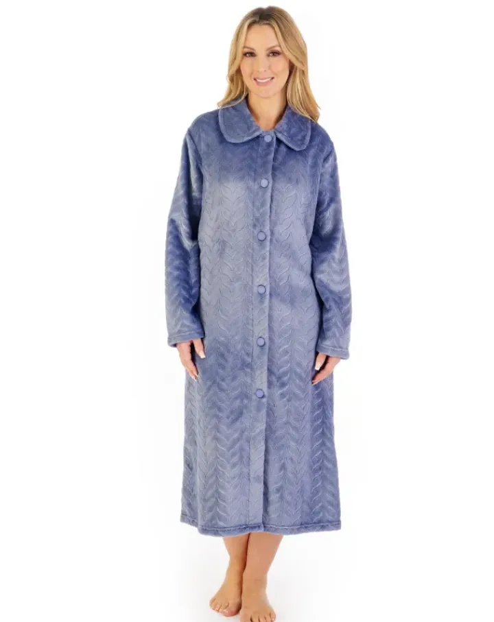 Embossed Pattern Fleece 46" Button Through Housecoat HC06316