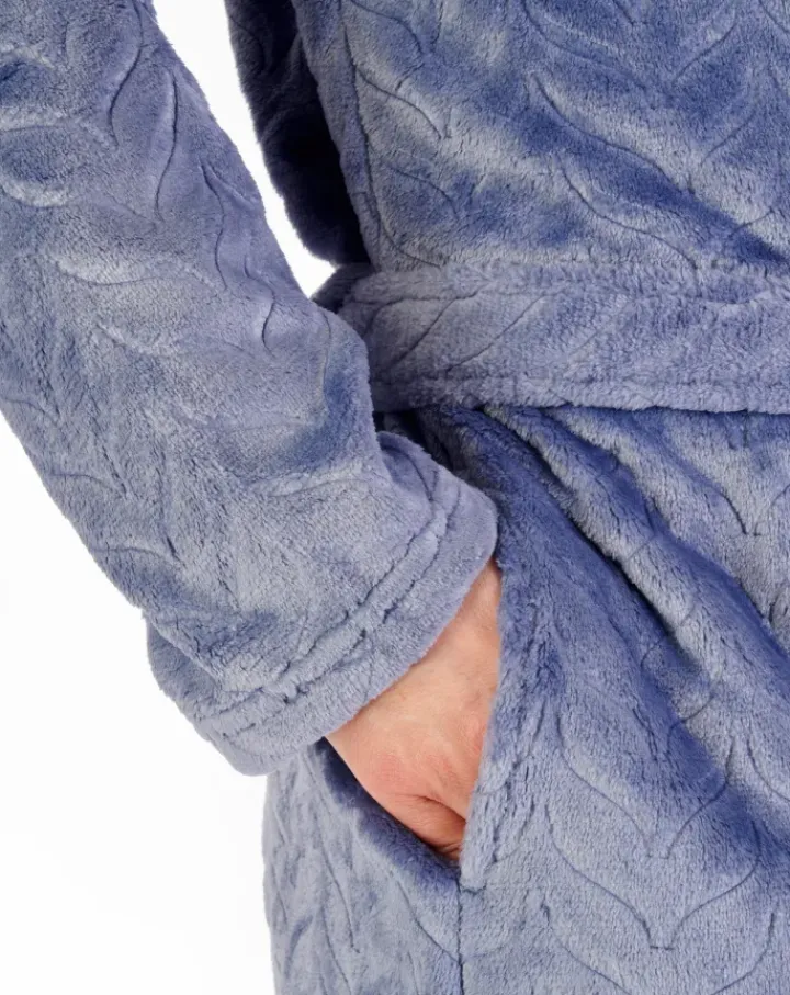Embossed Pattern Fleece 46" Shawl Collar Wrap HC06318