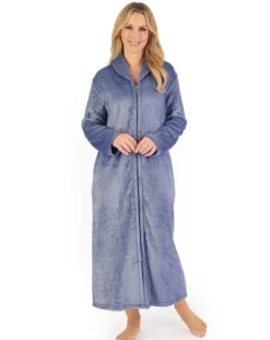 Embossed Pattern Fleece 50" Zip Through Housecoat HC06317