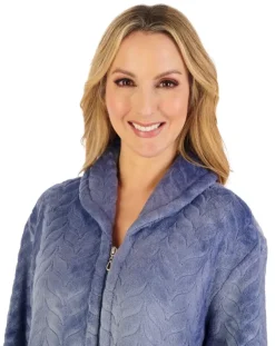 Embossed Pattern Fleece 50" Zip Through Housecoat HC06317