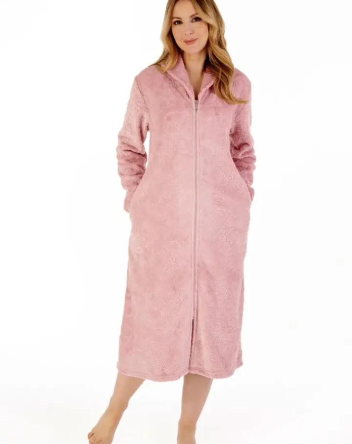 Embossed Pattern 46" Zip Through Housecoat HC88332