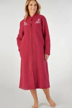 Embroidered Boucle Fleece 46" Zip Front Housecoat HC2327