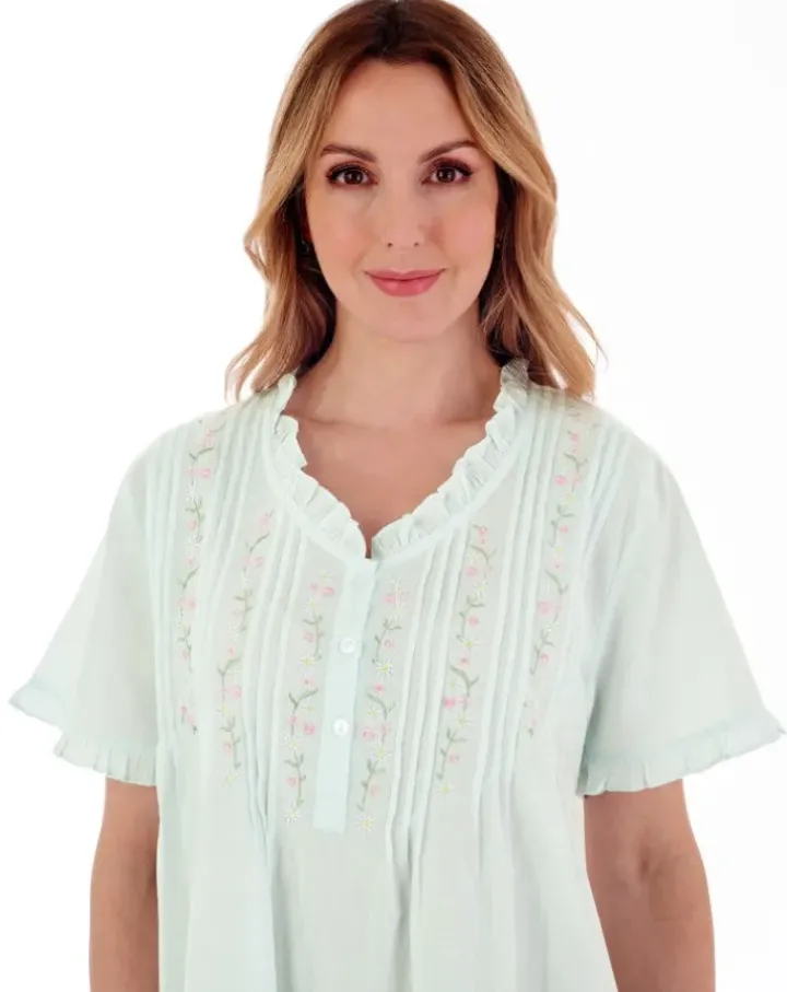 Embroidered Pintuck and Ruffle 42" Woven Nightdress ND55251