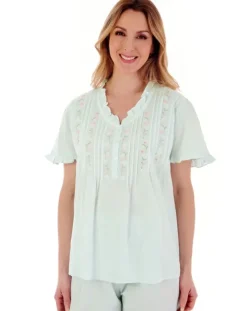 Embroidered Pintuck and Ruffle Woven Pyjama PJ55252