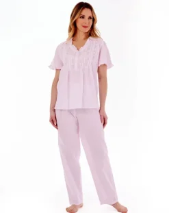 Embroidered Pintuck and Ruffle Woven Pyjama PJ55252