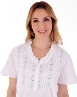 Embroidered Pintuck and Ruffle Woven Pyjama PJ55252