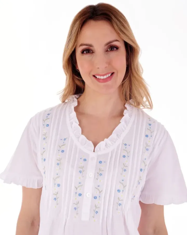 Embroidered Pintuck and Ruffle Woven Pyjama PJ55252