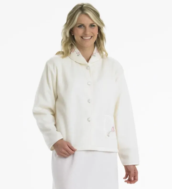 Embroidered Polar Fleece Collar Style Bed Jacket BJ44601