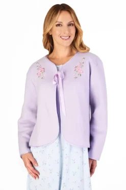 Embroidered Polar Fleece Ribbon Tie Bed Jacket BJ44600