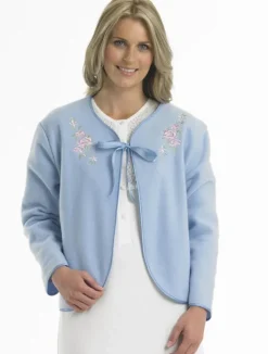 Embroidered Polar Fleece Ribbon Tie Bed Jacket BJ44600