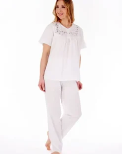 Embroidered Yoke Woven Pyjama Set PJ3271