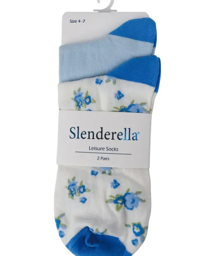 Floral and Solid Colour Sock (2 Pair Pack) LS176