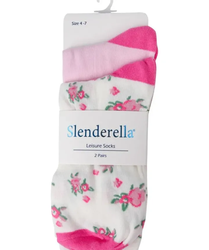 Floral and Solid Colour Sock (2 Pair Pack) LS176
