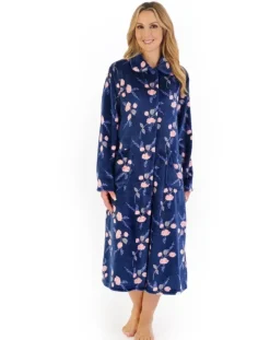 Floral Flannel Fleece 46" Button Through Housecoat HC06311