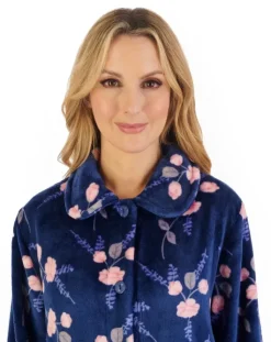 Floral Flannel Fleece 46" Button Through Housecoat HC06311