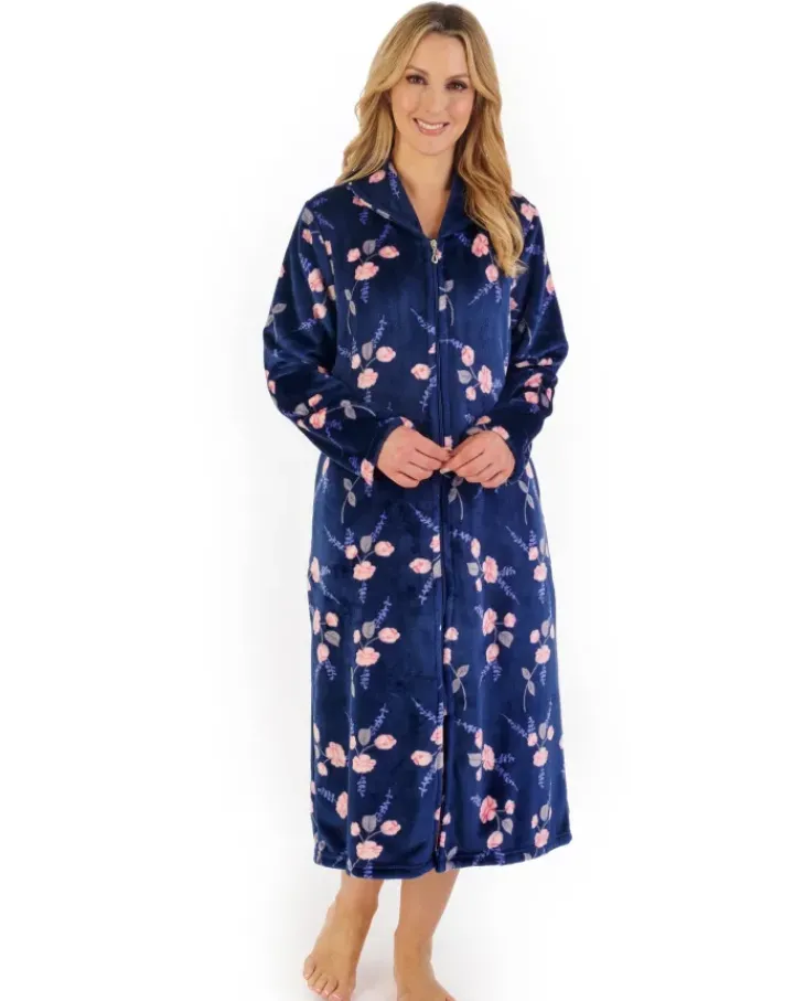 Floral Flannel Fleece 46" Zip Through Housecoat HC06312