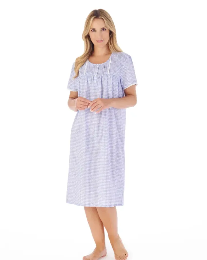 Floral Gingham Print 42" Woven Nightdress ND03212