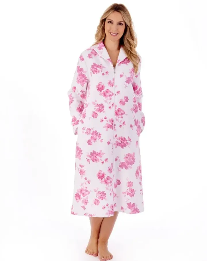 Floral Mock Quilt 45" Zip Housecoat HC01317