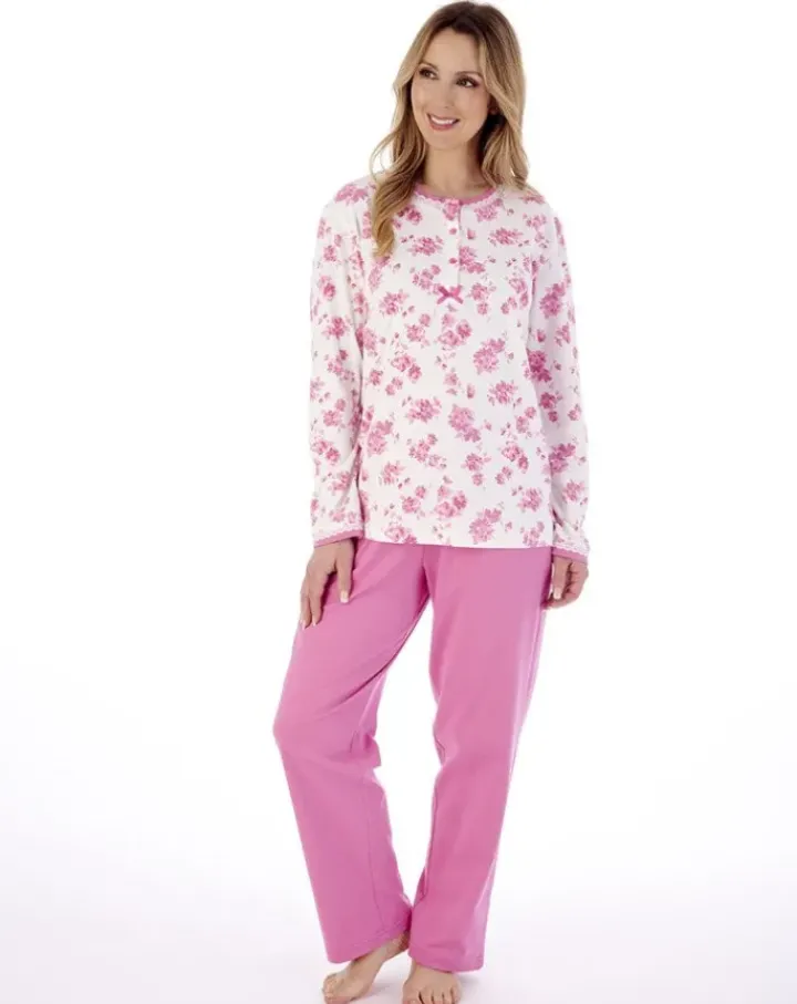 Floral Print & Plain Interlock Jersey Pyjama PJ02128