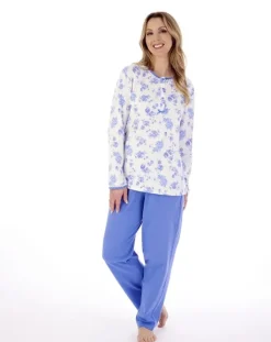 Floral Print & Plain Interlock Jersey Pyjama PJ02128