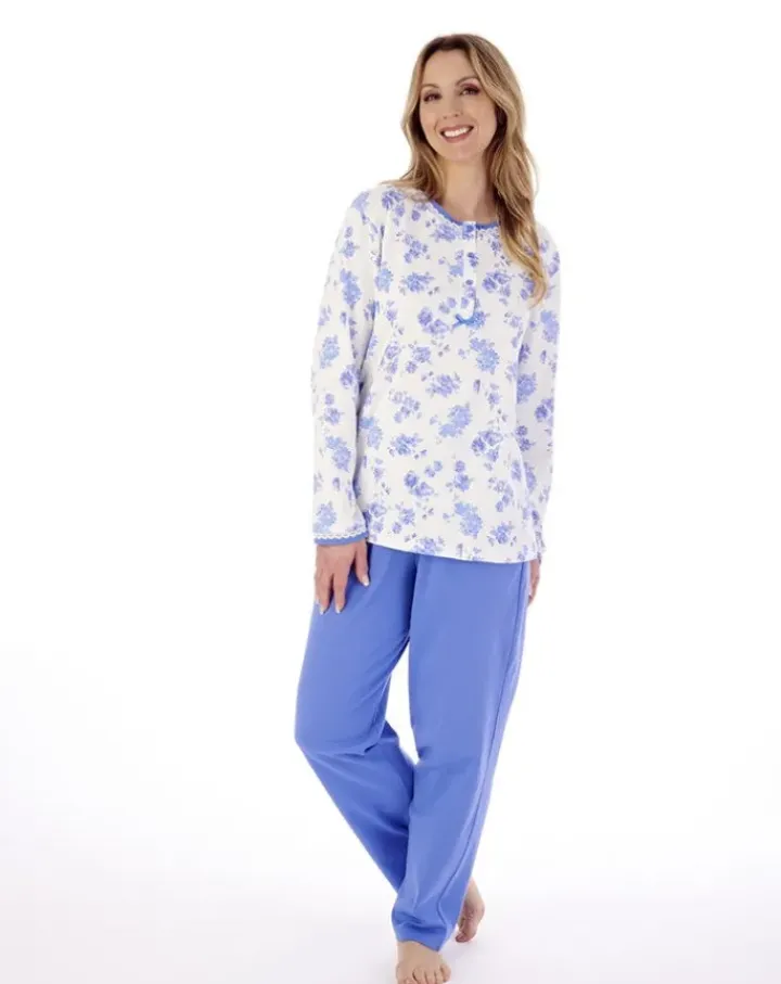 Floral Print & Plain Interlock Jersey Pyjama PJ02128