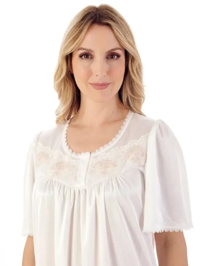 Knitted Satin Embroidered Trim 40" Nightdress ND55400