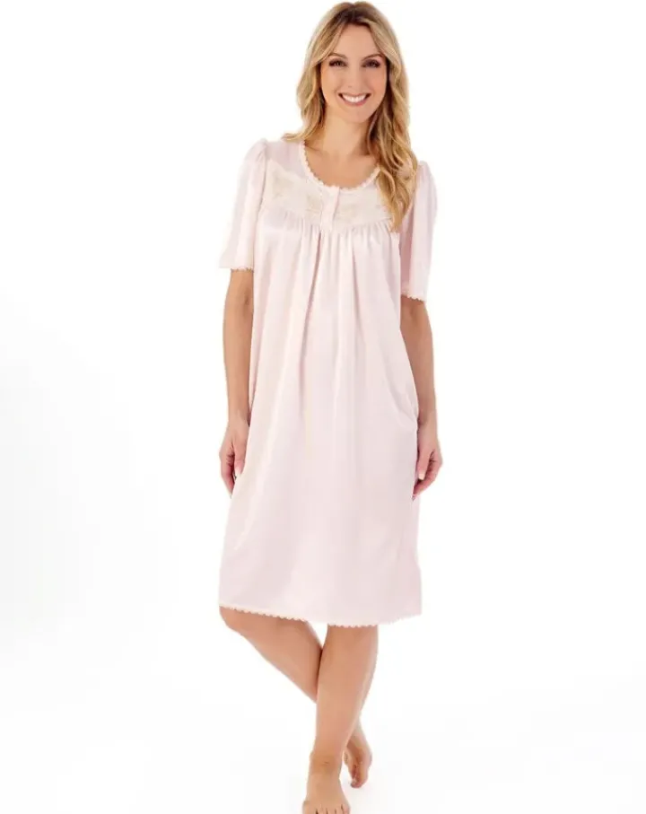 Knitted Satin Embroidered Trim 40" Nightdress ND55400