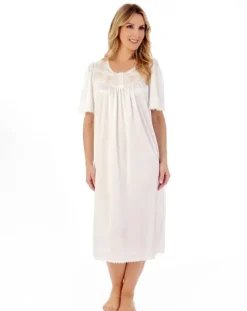 Knitted Satin Embroidered Trim 45" Nightdress ND55401
