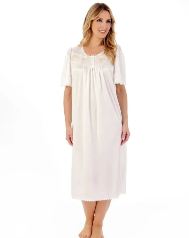 Knitted Satin Embroidered Trim 45" Nightdress ND55401