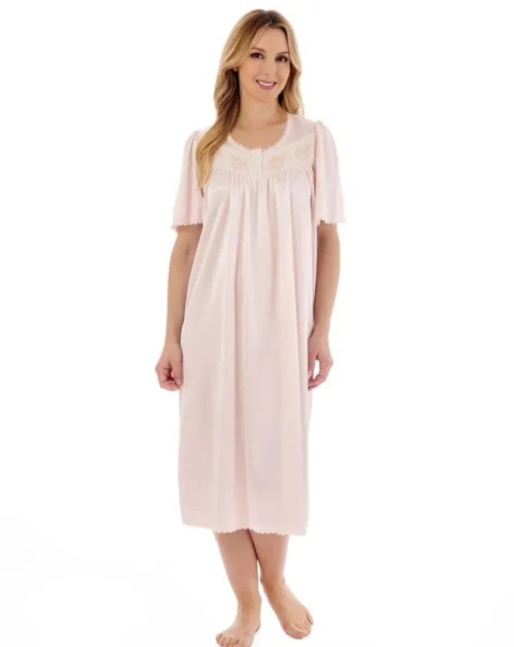 Knitted Satin Embroidered Trim 45" Nightdress ND55401