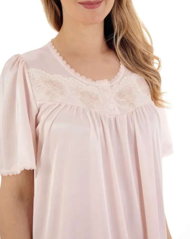 Knitted Satin Embroidered Trim 45" Nightdress ND55401