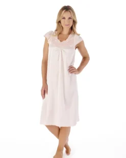 Knitted Satin 42" Embroidered Trim Nightdress ND55404