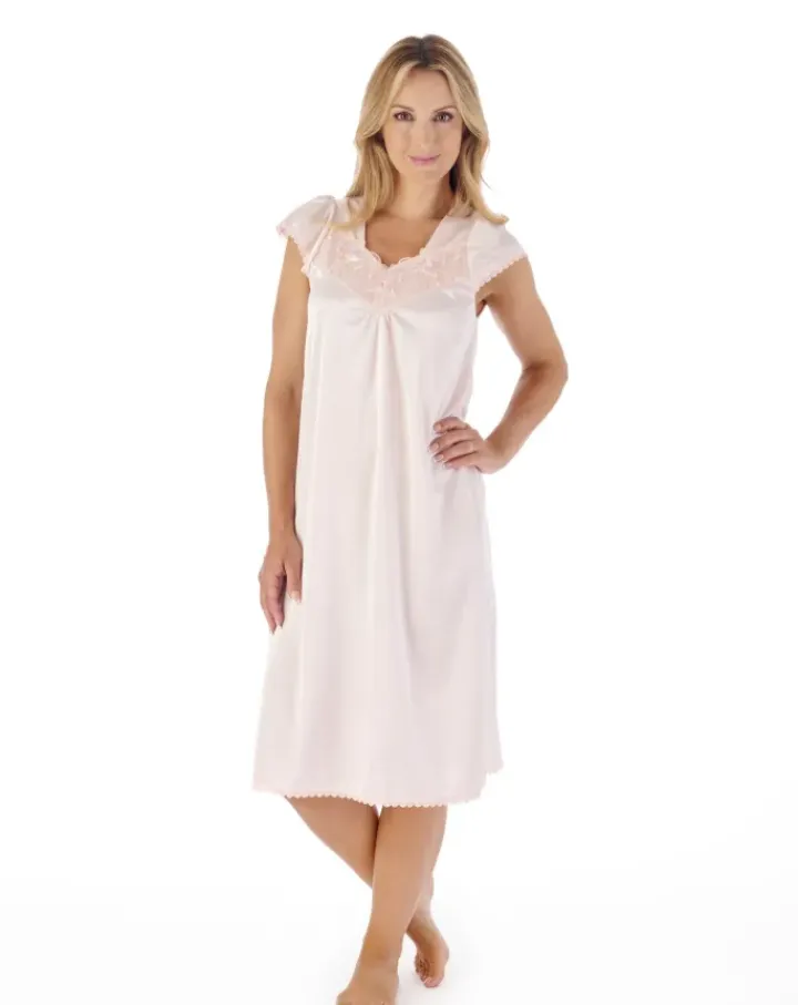 Knitted Satin 42" Embroidered Trim Nightdress ND55404