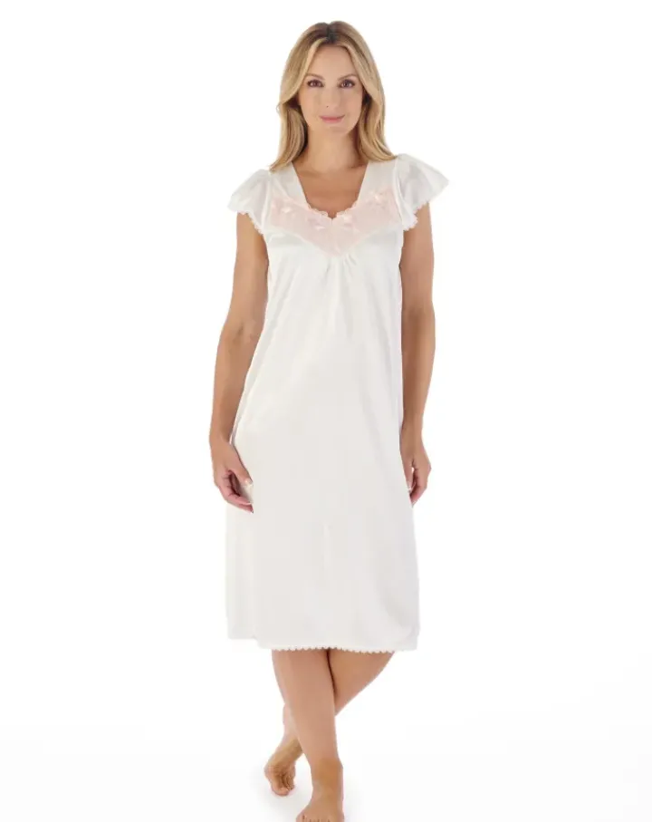 Knitted Satin 42" Embroidered Trim Nightdress ND55404