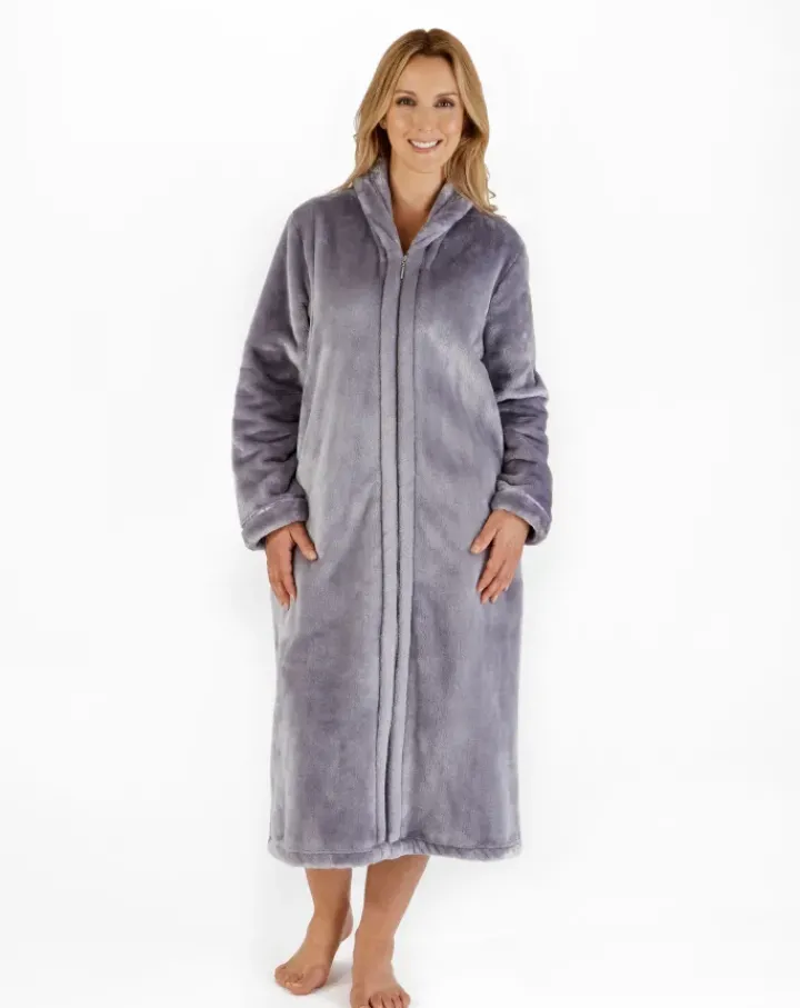 Luxury Flannel Fleece 46" Zip Through Housecoat HC4340