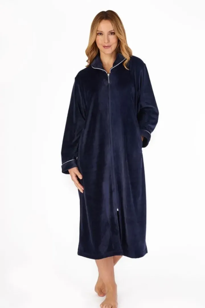 Luxury Solid Colour Velvet 46" Zip Through Housecoat GL4720