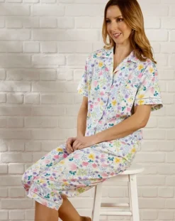 Multi Coloured Floral Tailored Woven Cropped Pyjama PJ55262