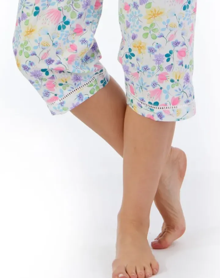 Multi Coloured Floral Tailored Woven Cropped Pyjama PJ55262