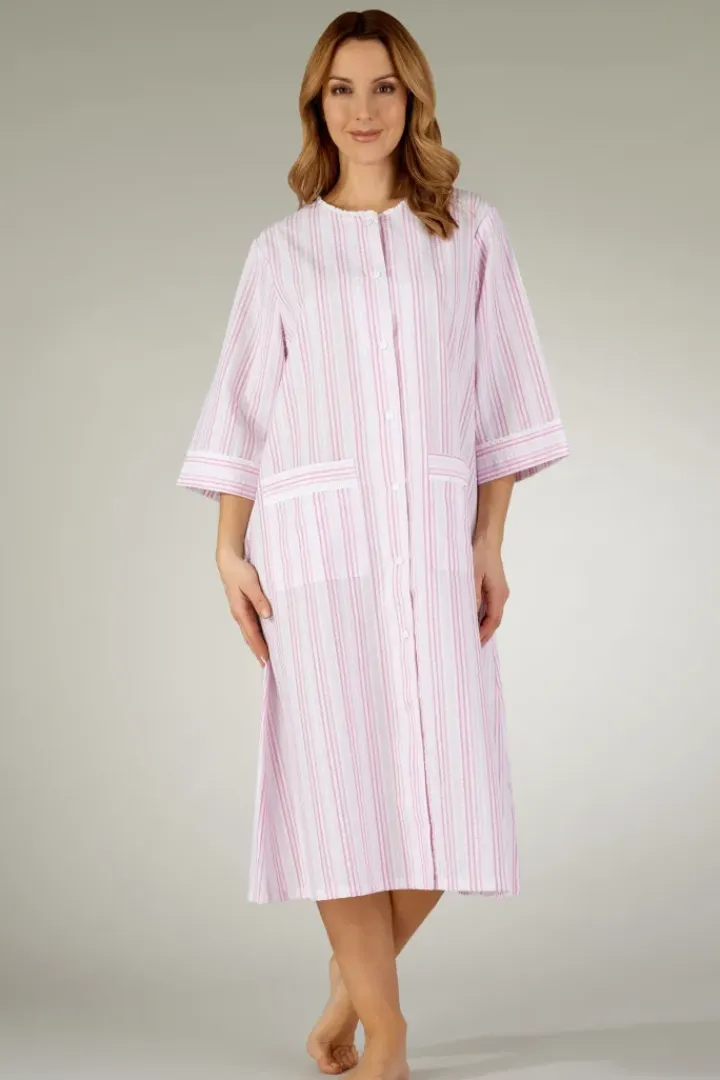 Pastel Stripe Seersucker 45" Woven Popper Housecoat HC3224