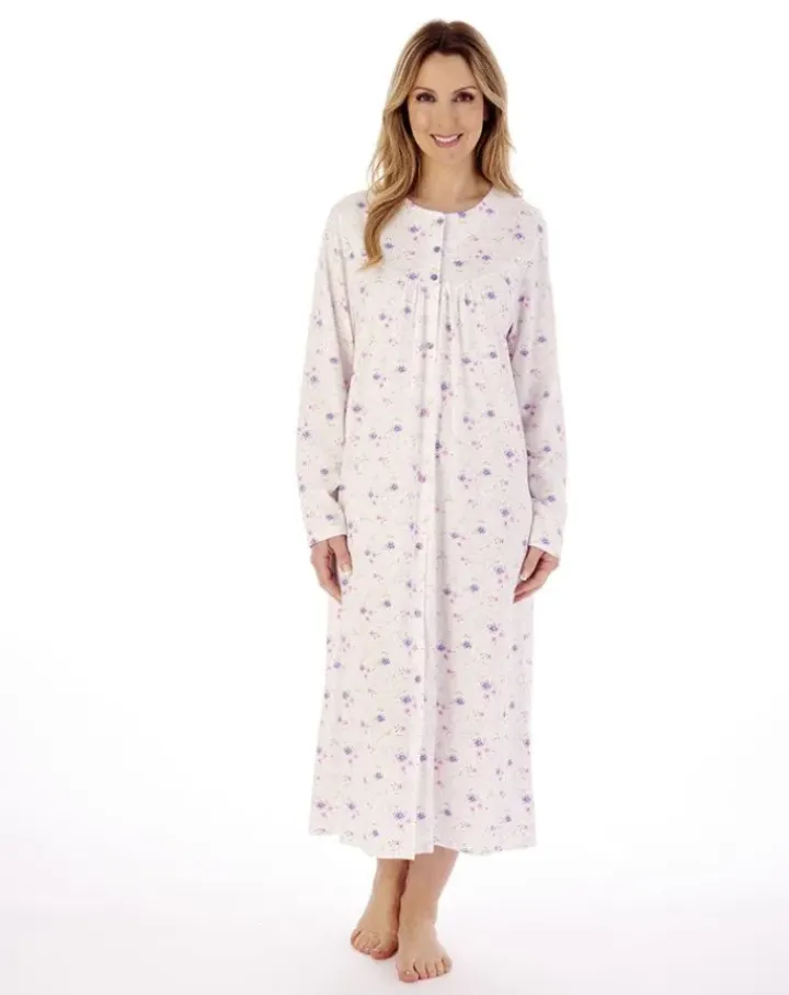Picot Trim 46" Button Through Jersey Nightdress ND02108
